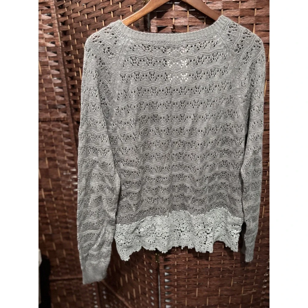 Basil Lola Gray Mohair Blend Knit Cardigan Sweater‎ Lace Trim Medium M